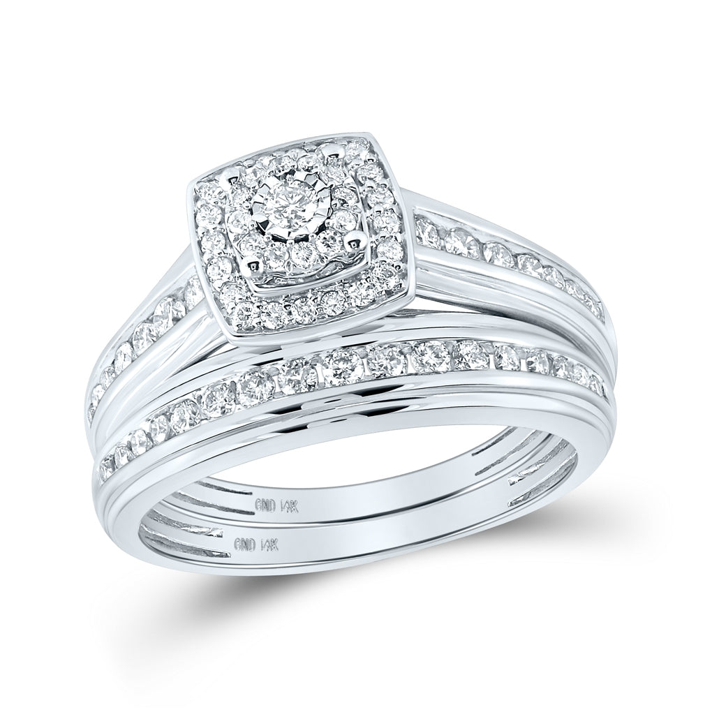 14kt White Gold His Hers Round Diamond Solitaire Matching Bridal Wedding Ring Band Set 7/8 Cttw