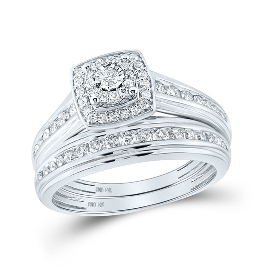 14kt White Gold His Hers Round Diamond Solitaire Matching Bridal Wedding Ring Band Set 7/8 Cttw