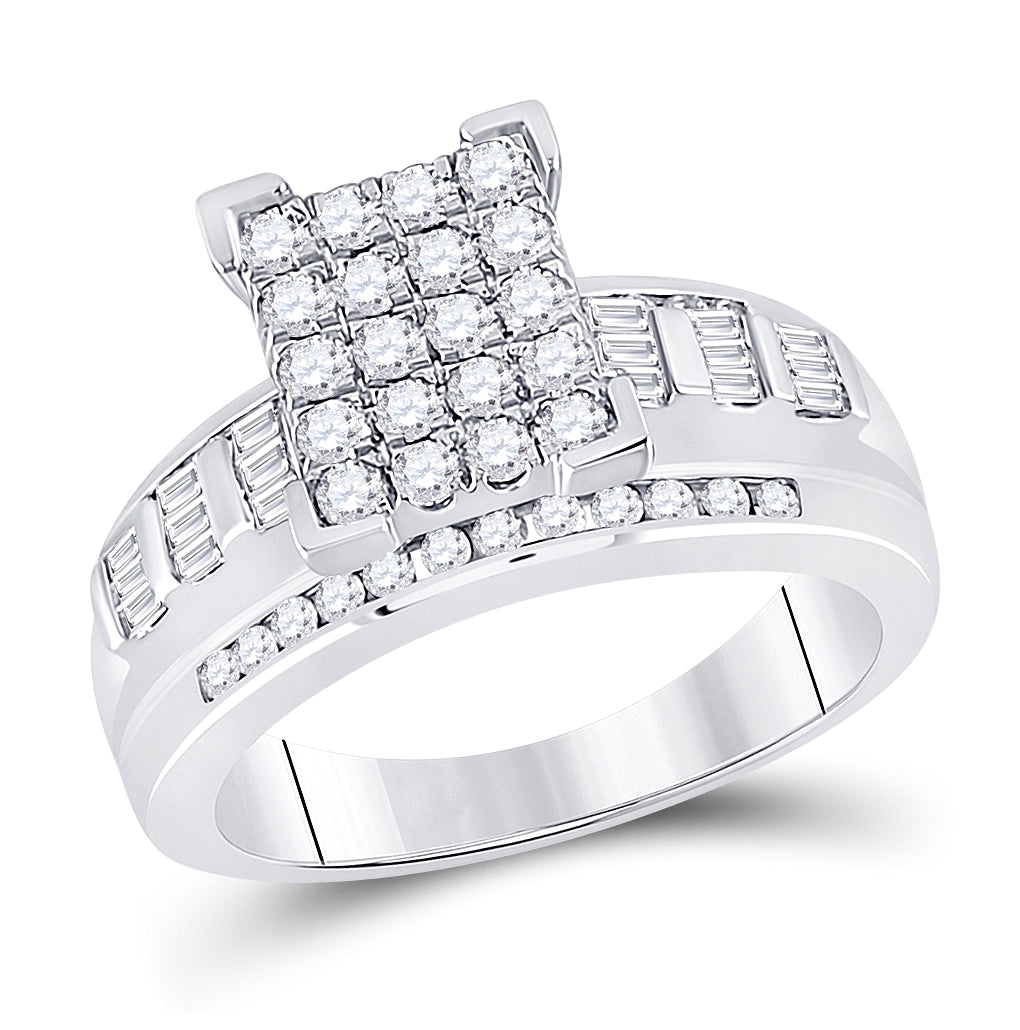 10K White Gold Round Dia. Cluster Bridal Wedding Engagement Ring 7/8ctw, Women's Size: 5-10