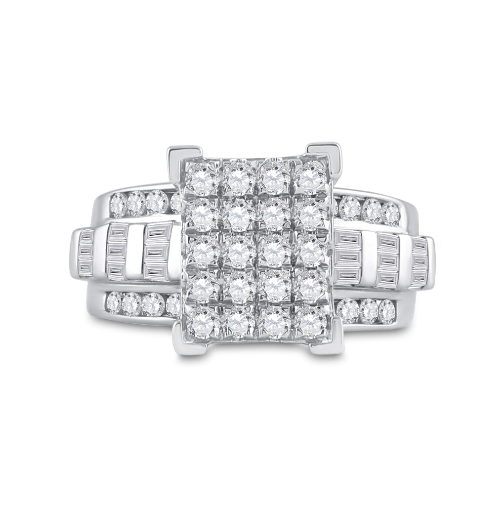 10K White Gold Round Dia. Cluster Bridal Wedding Engagement Ring 1-1/2ctw, Women's Size: 5-10