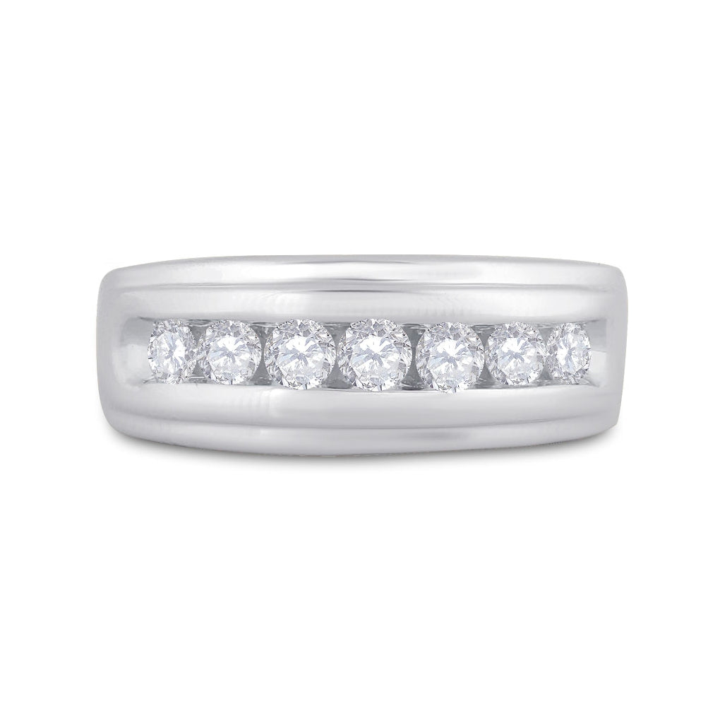 10K White Gold Mens Round Diamond Wedding Channel-Set Band Ring 7/8 Cttw, Mens Size: 7-13