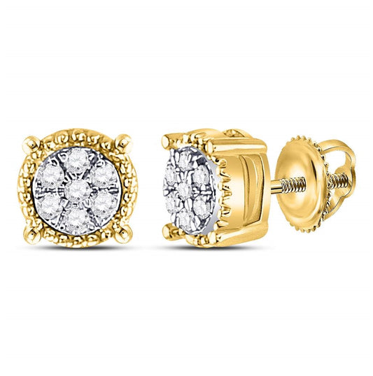 10K White Or Yellow Gold Womens Round Diamond Flower Cluster Earrings