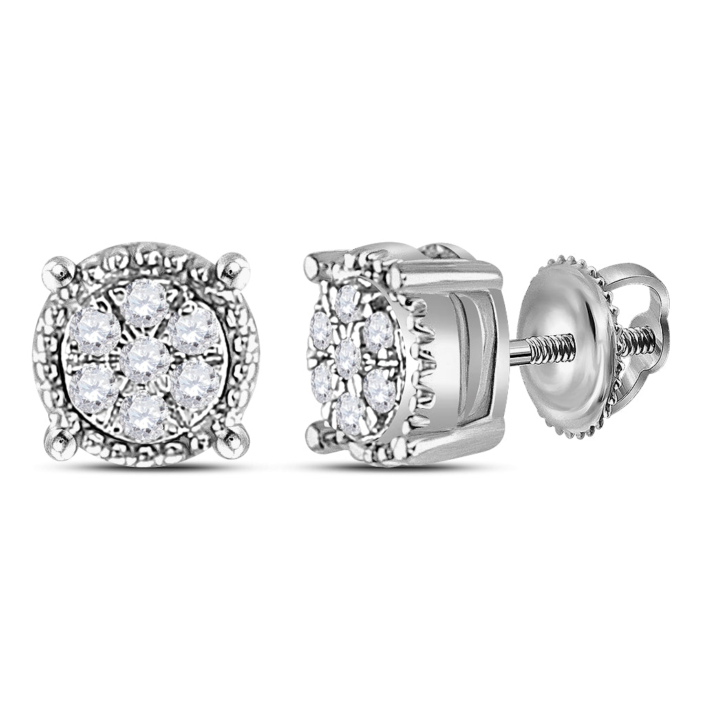 10K White Or Yellow Gold Womens Round Diamond Flower Cluster Earrings