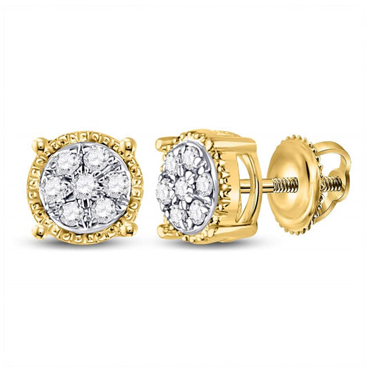 10K White Or Yellow Gold Womens Round Diamond Flower Cluster Earrings