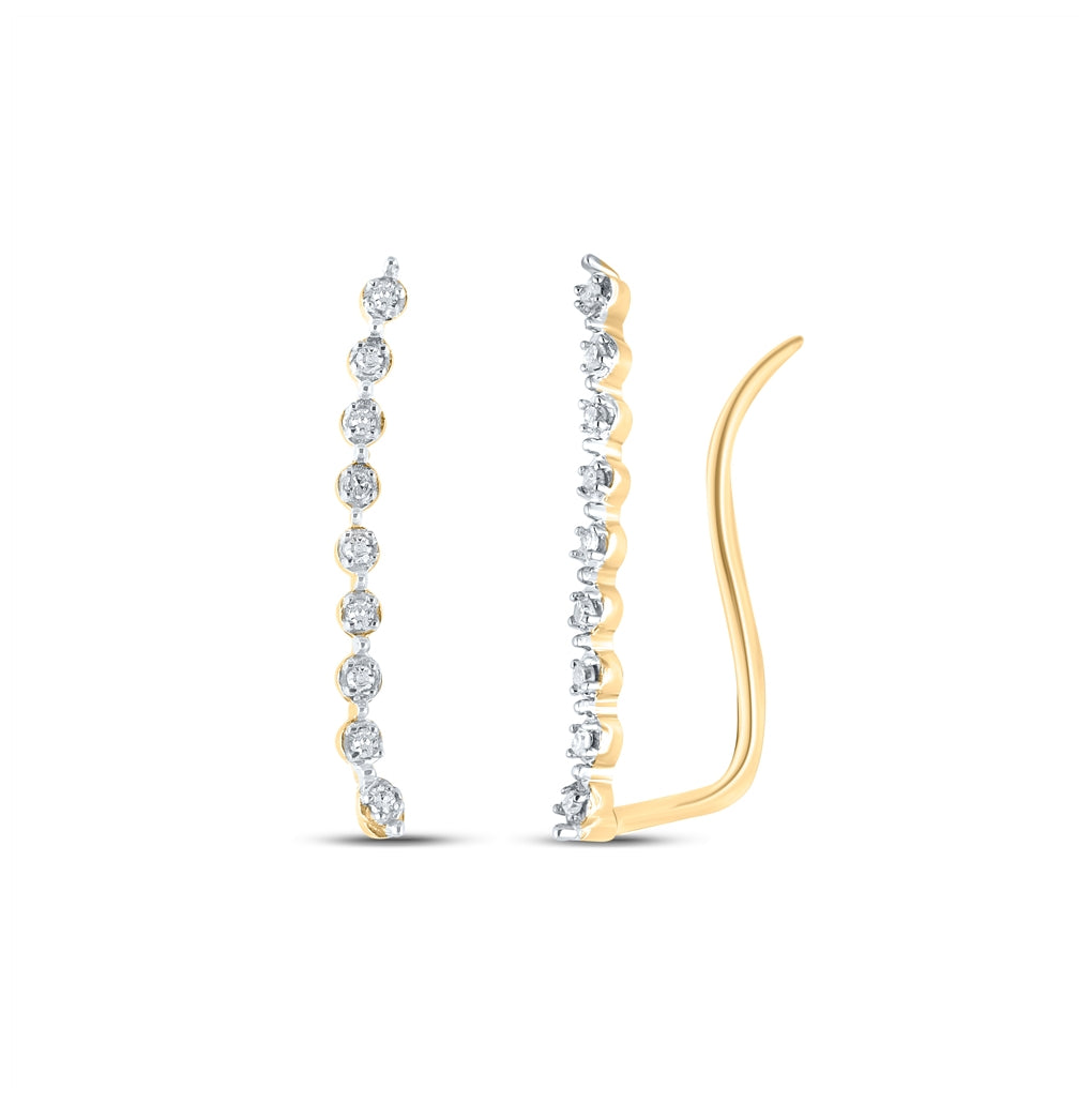 10K White Or Yellow Gold Womens Round Diamond Climber Earrings