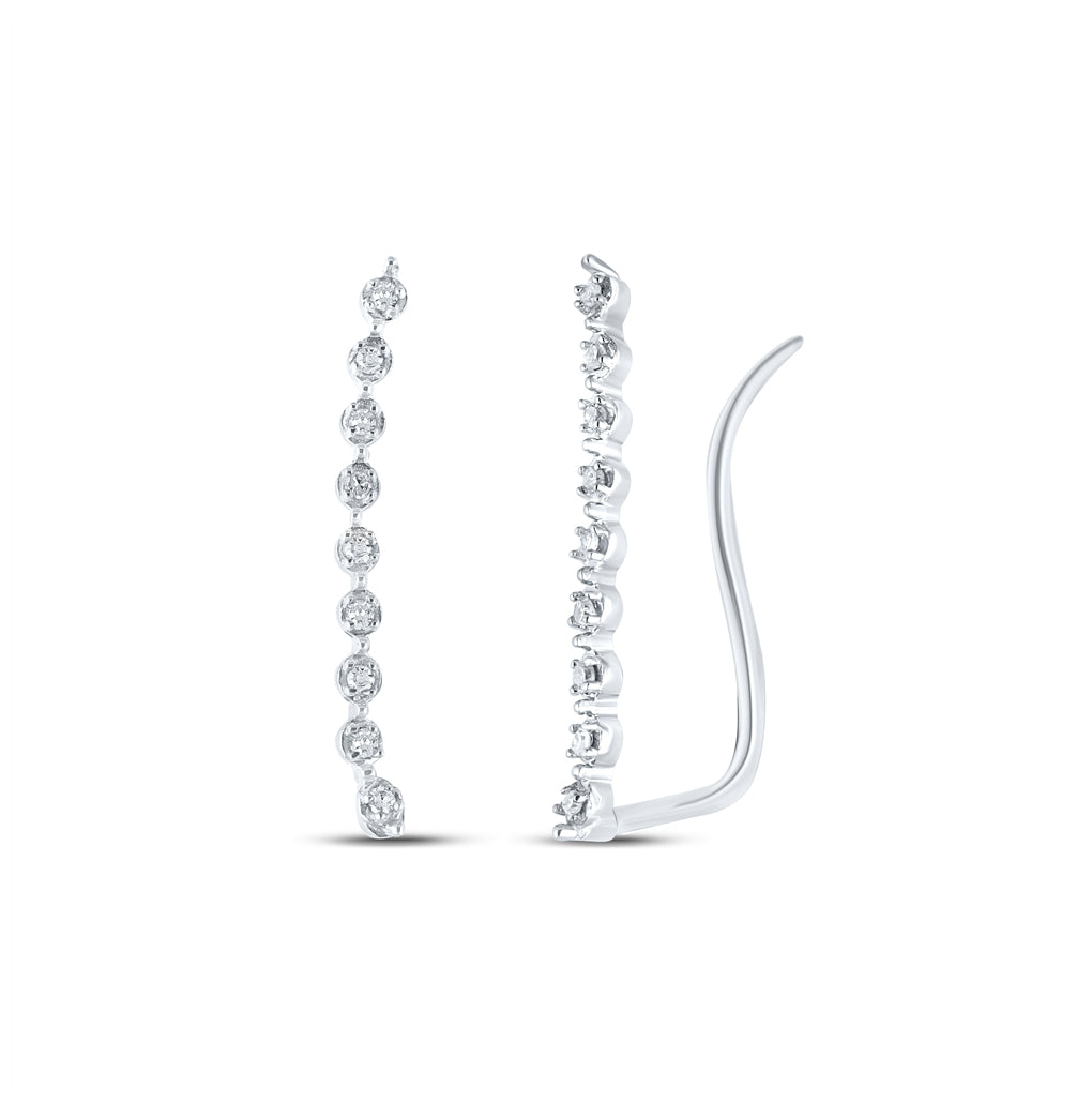 10K White Or Yellow Gold Womens Round Diamond Climber Earrings