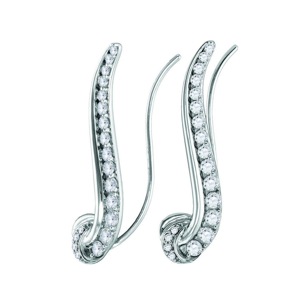 14kt White Gold Womens Round Diamond Curved Climber Earrings 3/4 Cttw