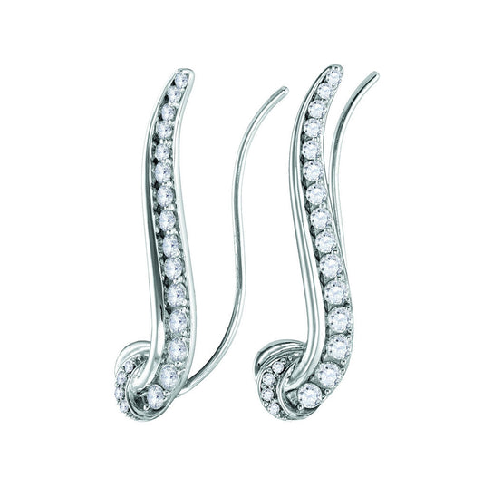 14kt White Gold Womens Round Diamond Curved Climber Earrings 3/4 Cttw