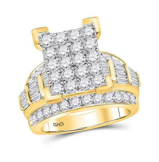 10K Yellow Gold Round Dia. Cluster Wedding Engagement Ring 3ctw, Women's Size: 5-10