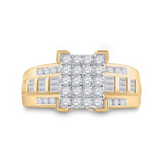 10K Yellow Gold Round Dia. Cluster Wedding Engagement Ring 7/8ctw, Women's Size: 5-10