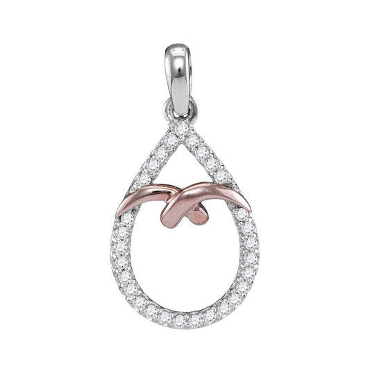 10K Two-tone Gold Womens Round Diamond Teardrop Pendant 1/6 Cttw, Length: 0.91 In, Width: 0.46 In