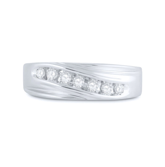 10K White Gold Mens Round Diamond Wedding Single Row Band Ring 1/4 Cttw, Mens Size: 7-13