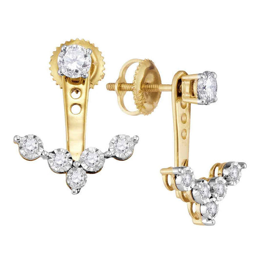 10kt Yellow Gold Womens Round Diamond Earring Jacket Studs 5/8 Cttw