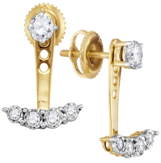 10kt Yellow Gold Womens Round Diamond Under Lobe Swing Bar Earrings 5/8 Cttw