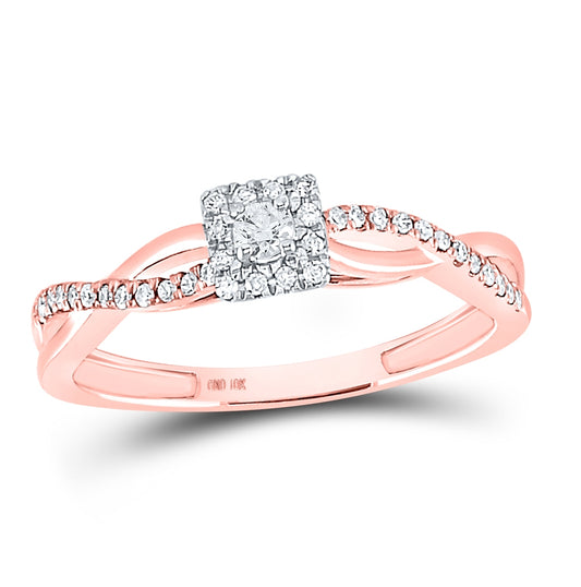 10K Rose Gold Round Diamond Solitaire Twist Bridal Wedding Engagement Ring 1/5 Cttw, Womens Size: 5-10