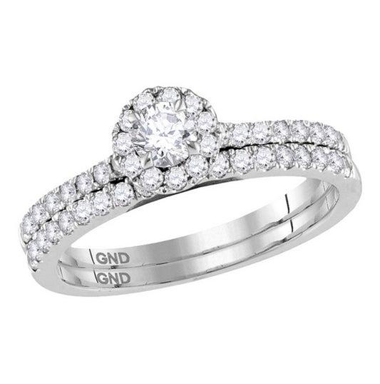 14K White Gold Round Diamond Halo Slender Bridal Wedding Ring Band Set 3/4 Cttw, Womens Size: 5-10