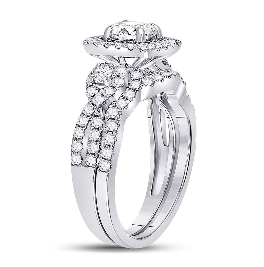 14K White Gold Round Diamond Halo Bridal Wedding Ring Band Set 1-3/4 Cttw, Womens Size: 5-10