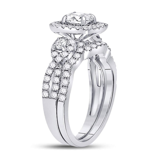 14K White Gold Round Diamond Halo Bridal Wedding Ring Band Set 1-3/4 Cttw, Womens Size: 5-10