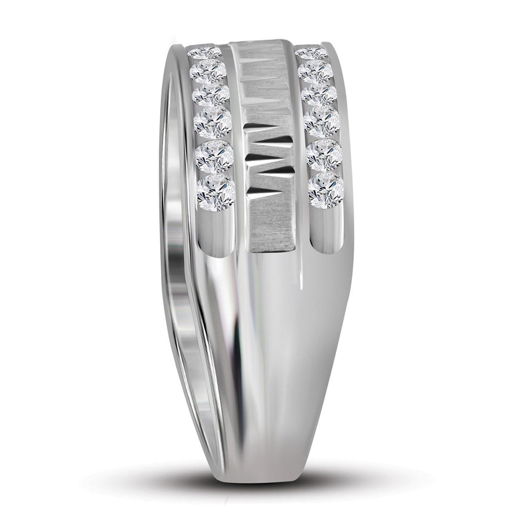 14K White Gold Mens Round Diamond Wedding Double Row Band Ring 1ctw, Mens Size: 7-13
