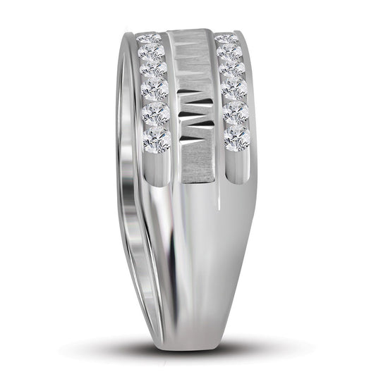 14K White Gold Mens Round Diamond Wedding Double Row Band Ring 1ctw, Mens Size: 7-13