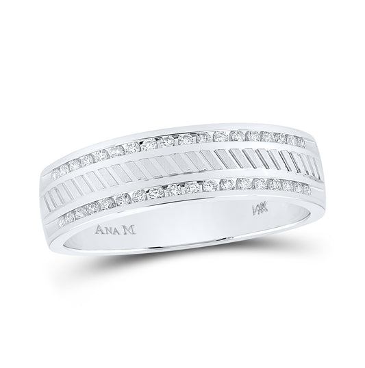 14K White Gold Mens Machine-Set Round Diamond Wedding Band Ring 1/4 Cttw, Mens Size: 7-13