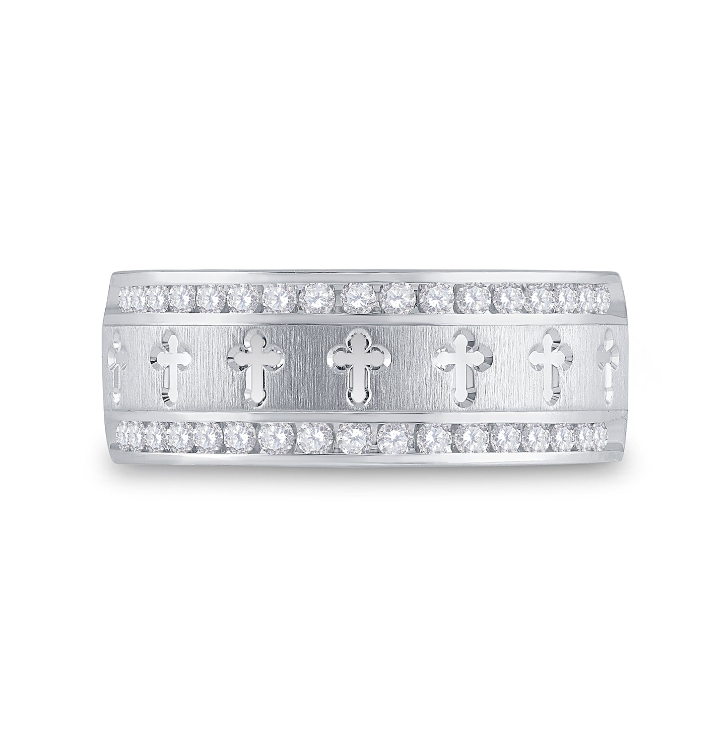 14K White Gold Mens Round Diamond Wedding Cross Band Ring 1/2 Cttw, Mens Size: 7-13