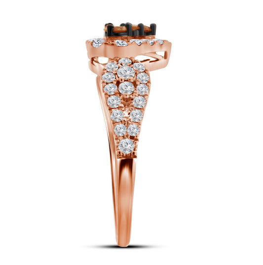 10K Rose Gold Womens Round Brown Diamond Heart Cluster Ring 3/4 Cttw, Womens Size: 5-10