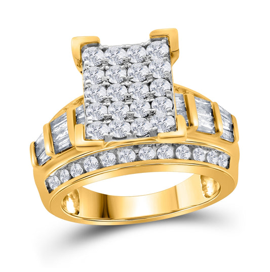 10K Yellow Gold Round Diamond Cluster Bridal Wedding Engagement Ring 2ctw, Womens Size: 5-10