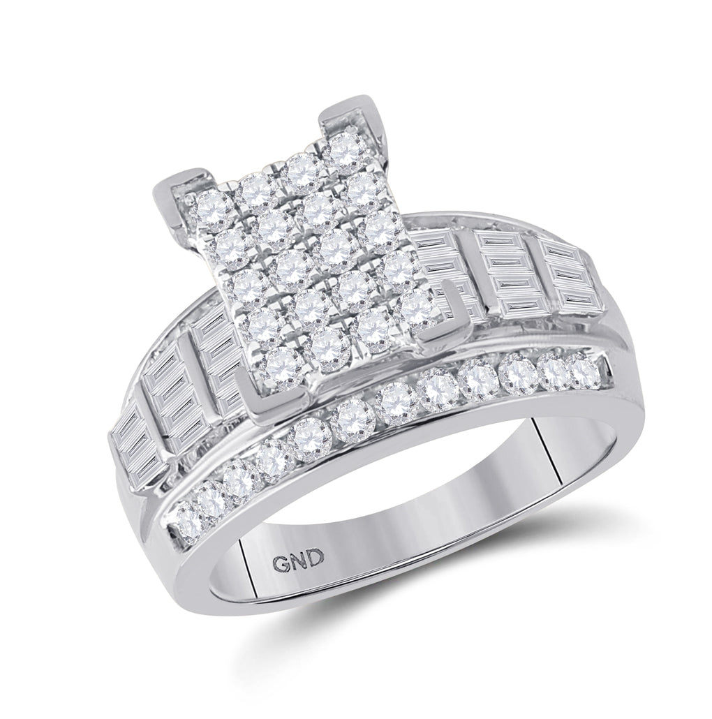 10K White Gold Round Diamond Cluster Bridal Wedding Engagement Ring 1-1/2ctw, Womens Size: 5-10