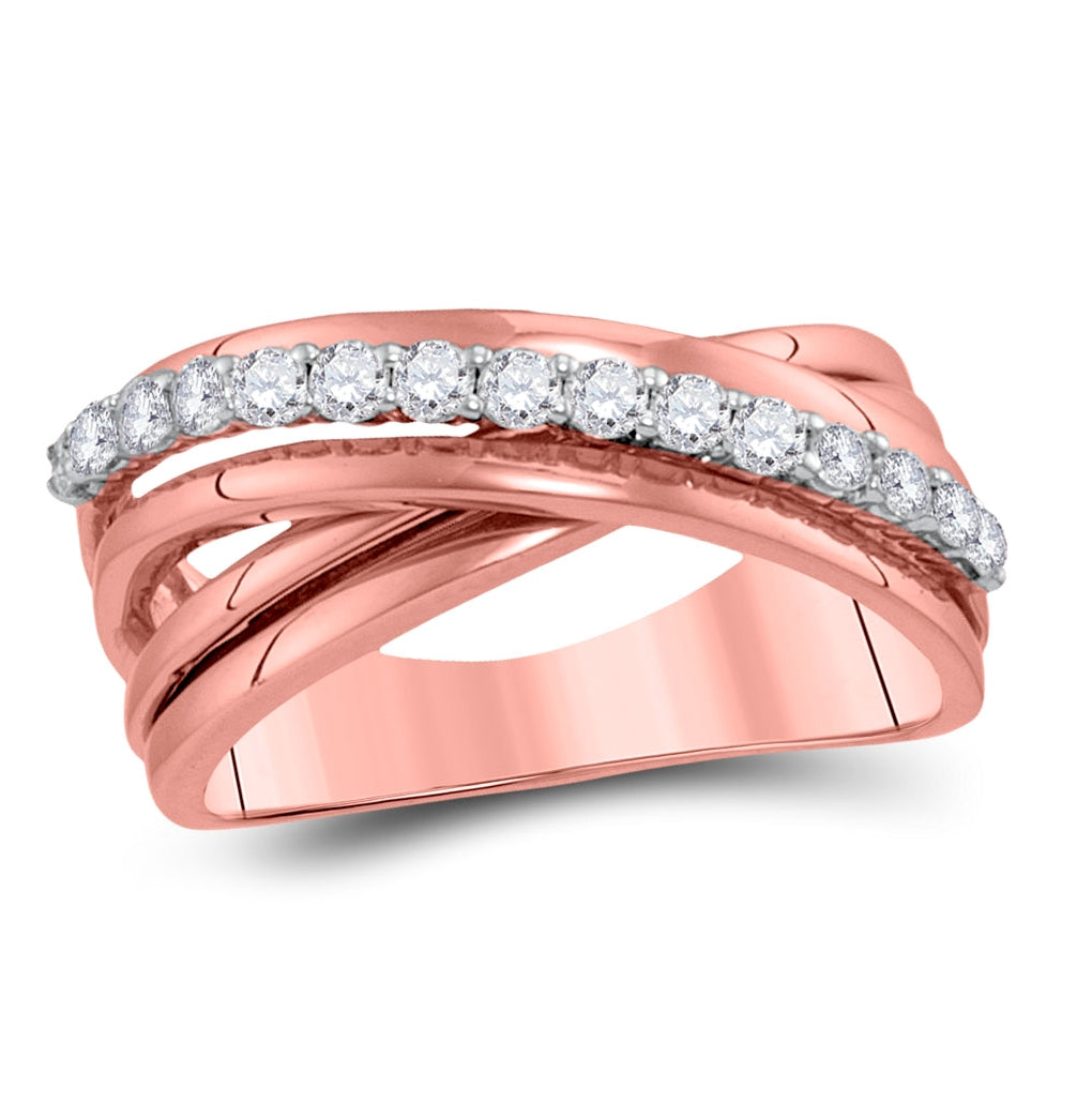 14K Rose Gold Womens Round Diamond Crossover Band Ring 3/8 Cttw, Womens Size: 5-10