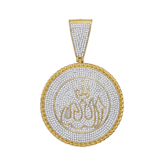 10kt Yellow Gold Mens Round Diamond Allah Medallion Charm Pendant 2-1/4 Cttw