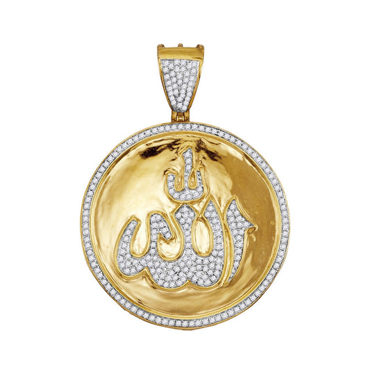 10kt Yellow Gold Mens Round Diamond Allah Medallion Charm Pendant 3/4 Cttw