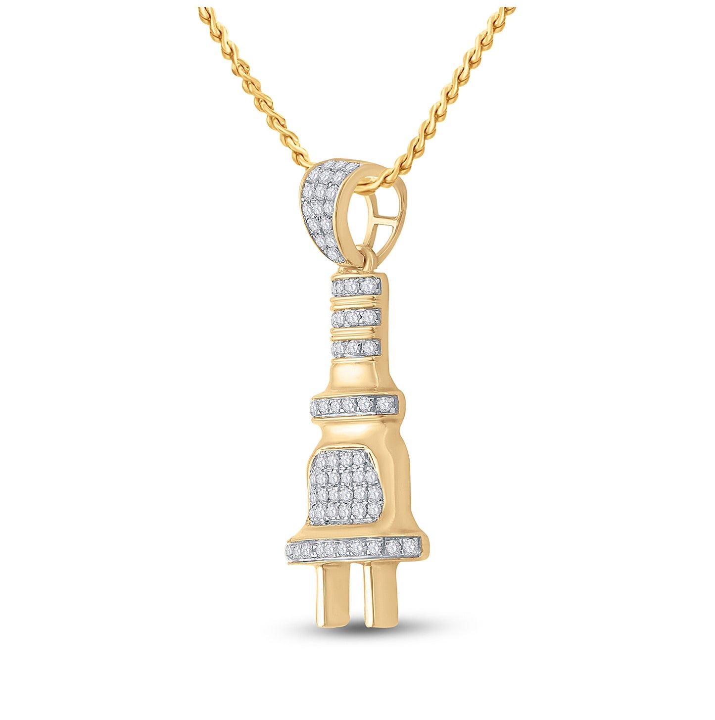 10K Yellow Gold Mens Round Diamond Power Plug Charm Pendant 1/5 Cttw, Length: 1.07 In, Width: 0.4 In