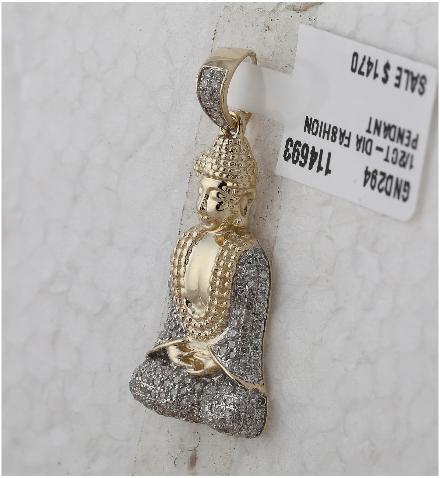 10K Yellow Gold Mens Round Diamond Gautama Buddha Charm Pendant 1/2 Cttw, Length: 1.31 In, Width: 0.64 In