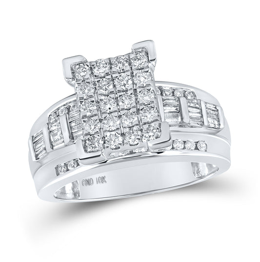 10K White Gold Round Diamond Wedding Engagement Cluster Ring 1ctw, Women's Size: 5-10