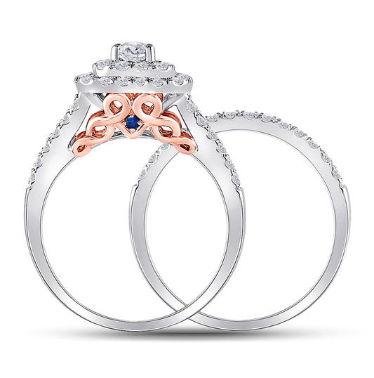 14K Two-tone Gold Round Diamond Bridal Wedding Ring Band Set 1-1/4 Cttw, Womens Size: 5-10