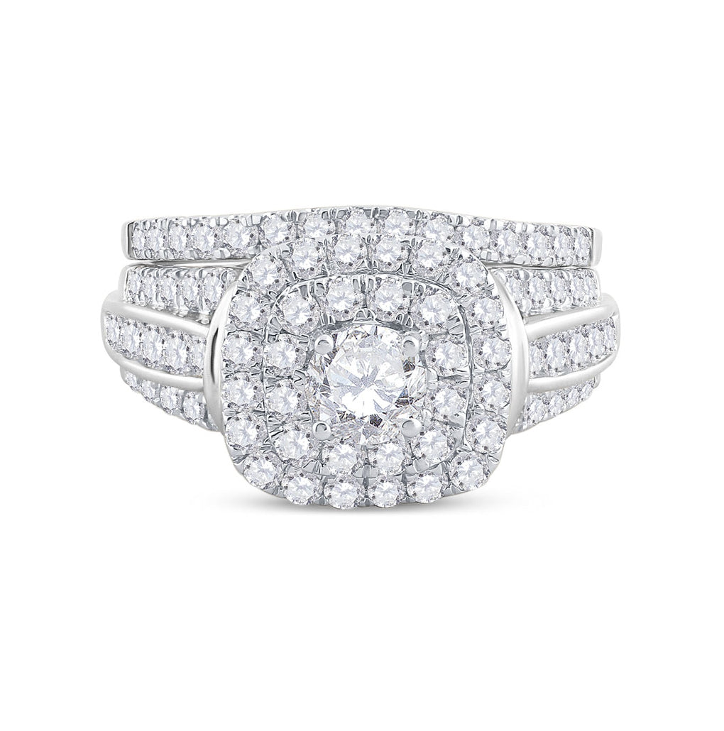 14K White Gold Round Diamond Halo Bridal Wedding Ring Band Set 2 Cttw, Womens Size: 5-10