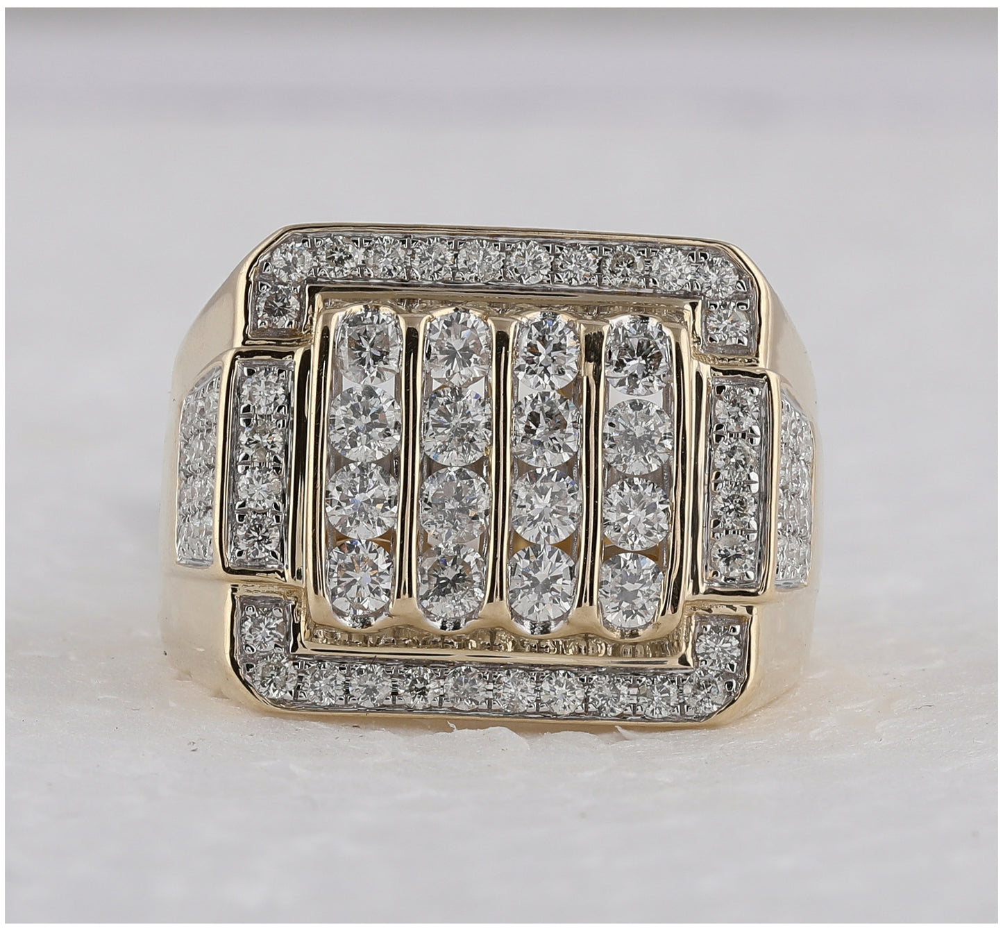 14K Yellow Gold Mens Round Diamond Square Cluster Ring 2 Cttw, Mens Size: 7-13