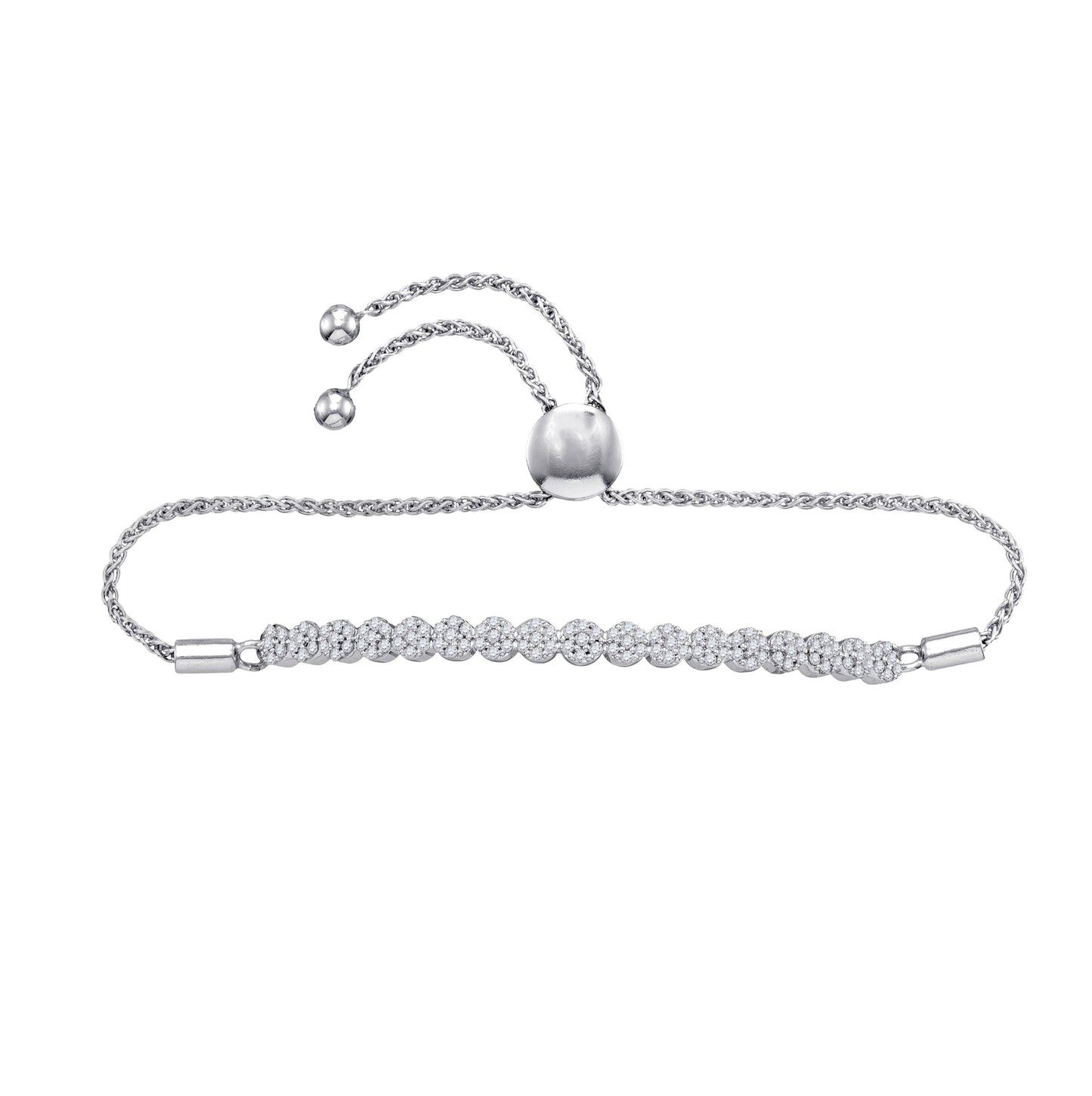 10kt White Gold Womens Round Diamond Flower Cluster Bolo Bracelet 3/4 Cttw