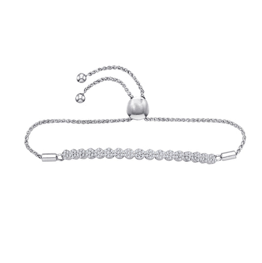 10kt White Gold Womens Round Diamond Flower Cluster Bolo Bracelet 3/4 Cttw