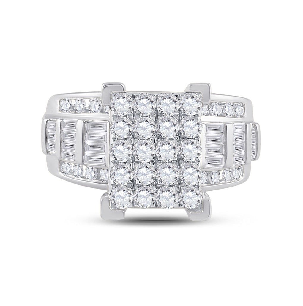 10K White Gold Round Diamond Cluster Bridal Wedding Engagement Ring 1-1/2 Cttw, Womens Size: 5-10
