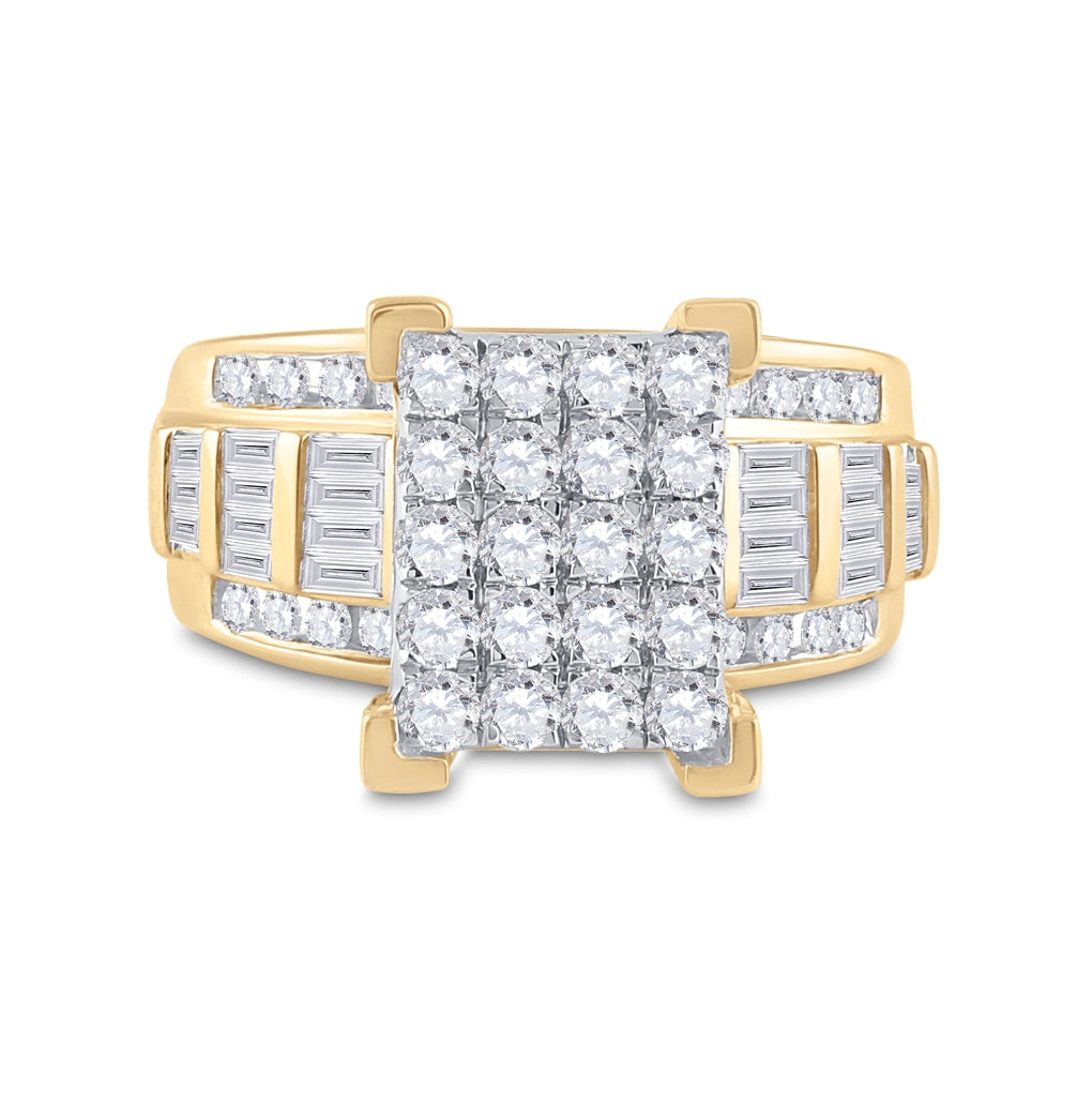 10K Yellow Gold Round Diamond Cluster Bridal Wedding Engagement Ring 1-1/2ctw, Women's Size: 5-10