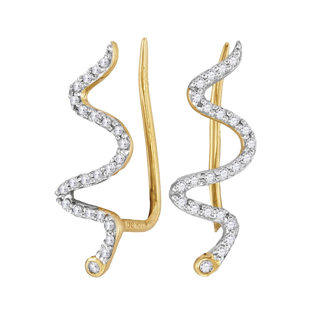 10K Yellow Gold Womens Round Diamond Snake Climber Earrings 1/6 Cttw