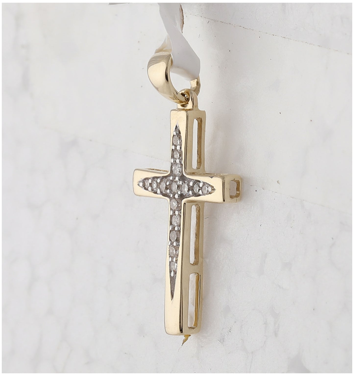 10K Yellow Gold Womens Round Diamond Cross Pendant 1/10 Cttw