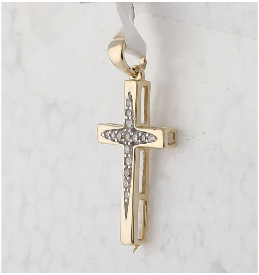 10K Yellow Gold Womens Round Diamond Cross Pendant 1/10 Cttw