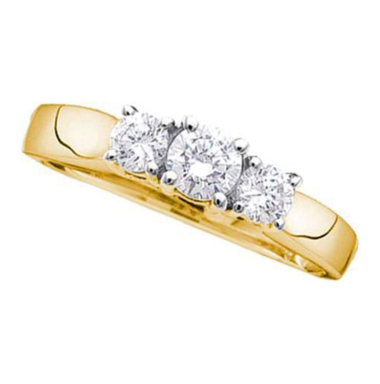 14kt Yellow Or White Gold Womens Round Diamond 3-stone Bridal Wedding Engagement Ring 1/2 Cttw
