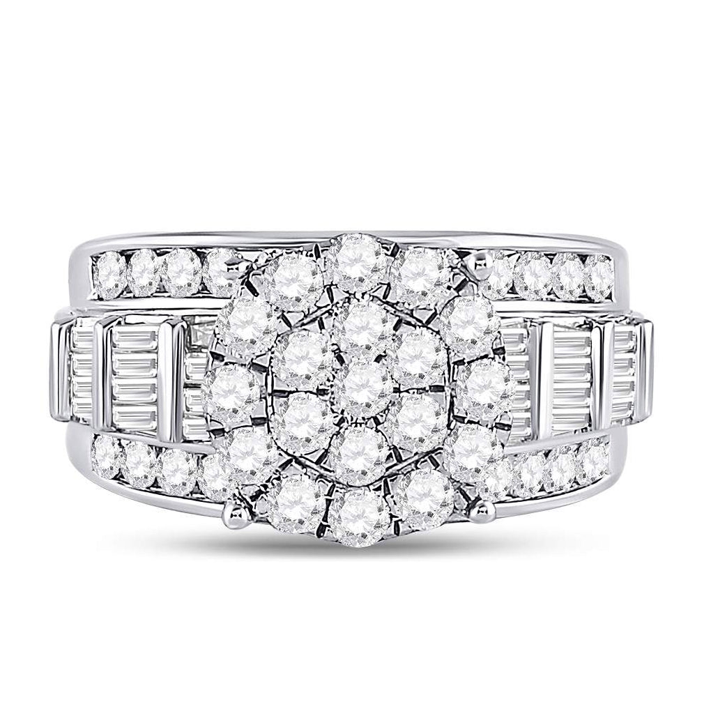 10K White Gold Round Diamond Cluster Bridal Wedding Engagement Ring 2 Cttw, Womens Size: 5-10