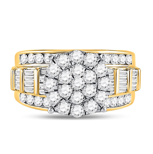 10K Yellow Gold Round Diamond Cluster Bridal Wedding Engagement Ring 2 Cttw, Womens Size: 5-10
