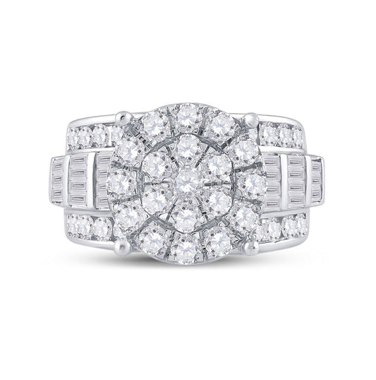 10K White Gold Round Diamond Cluster Bridal Wedding Engagement Ring 3 Cttw, Womens Size: 5-10