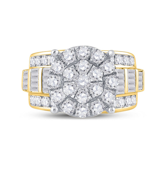 10K Yellow Gold Round Diamond Cluster Bridal Wedding Engagement Ring 3ctw, Womens Size: 5-10